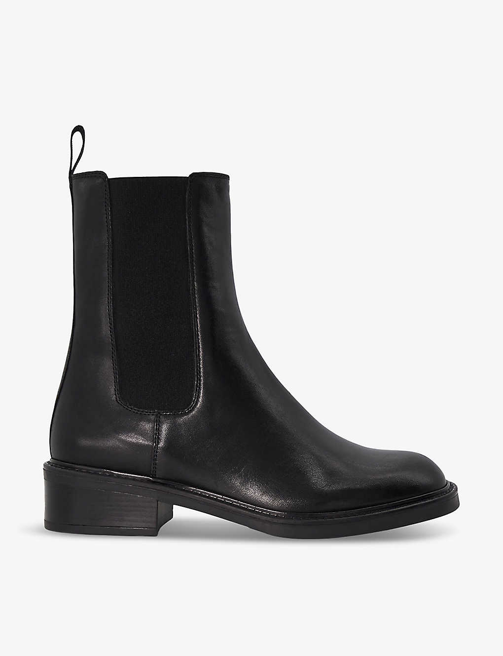 Dune Womens Black-leather Peanuts Elasticated-side Leather Chelsea Boots