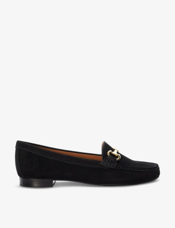 Glenniee snaffle-embellished suede loafers