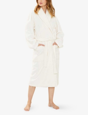 Shop Yves Delorme Etoile Shawl-lapel Cotton-blend Robe In Nacre