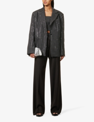 Shop Rotate Birger Christensen Women's Black Sequin-embellished Cotton-twill Blazer