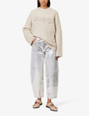 Shop Rotate Birger Christensen Women's Pristine White Braided-logo Cable-knit Sweater
