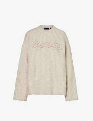 ROTATE BIRGER CHRISTENSEN ROTATE BIRGER CHRISTENSEN WOMEN'S PRISTINE WHITE BRAIDED-LOGO CABLE-KNIT SWEATER