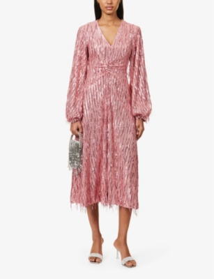 Shop Rotate Birger Christensen Women's Pink Mist Sequin-embellished V-neck Woven Midi Dress