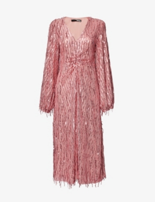 ROTATE BIRGER CHRISTENSEN: Sequin-embellished V-neck woven midi dress