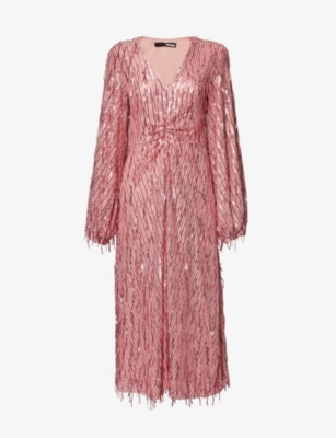 Rotate Birger Christensen Sirin Sequined Stretch Recycled-chiffon Midi Dress In Pink Mist