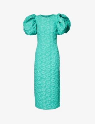 ROTATE BIRGER CHRISTENSEN: Puffed-sleeve textured jacquard midi dress