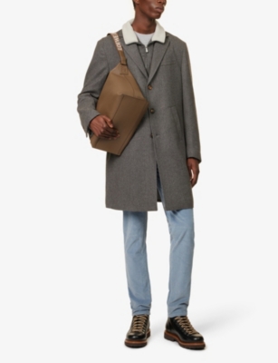 Shop Eleventy Men's Dark Grey Single-breasted Notched-lapel Regular-fit Wool Coat
