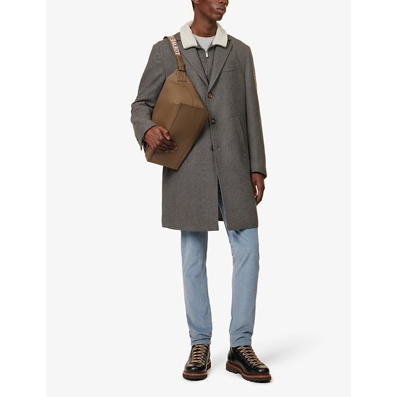 Shop Eleventy Mens Dark Grey Single-breasted Notched-lapel Regular-fit Wool Coat