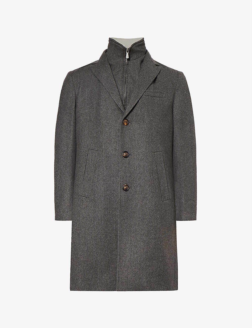 Shop Eleventy Single-breasted Notched-lapel Regular-fit Wool Coat In Dark Grey