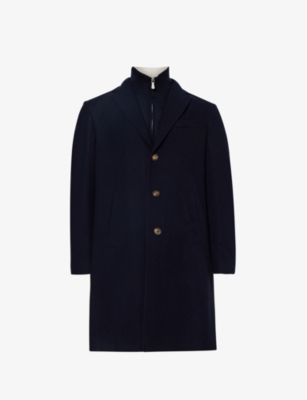 Eleventy Mens Navy Single-breasted Notched-lapel Regular-fit Wool Coat