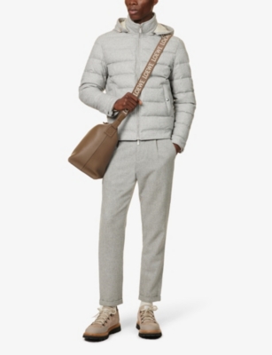 Shop Eleventy Men's Grey Funnel-neck Regular-fit Wool And Cashmere-blend Hooded Down-jacket