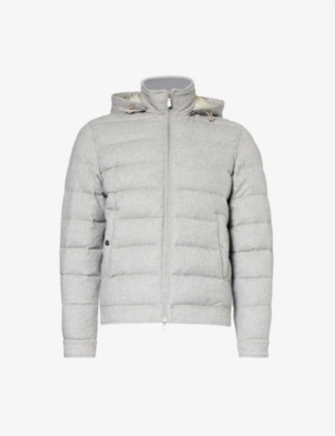 Shop Eleventy Mens Grey Funnel-neck Regular-fit Wool And Cashmere-blend Hooded Down-jacket
