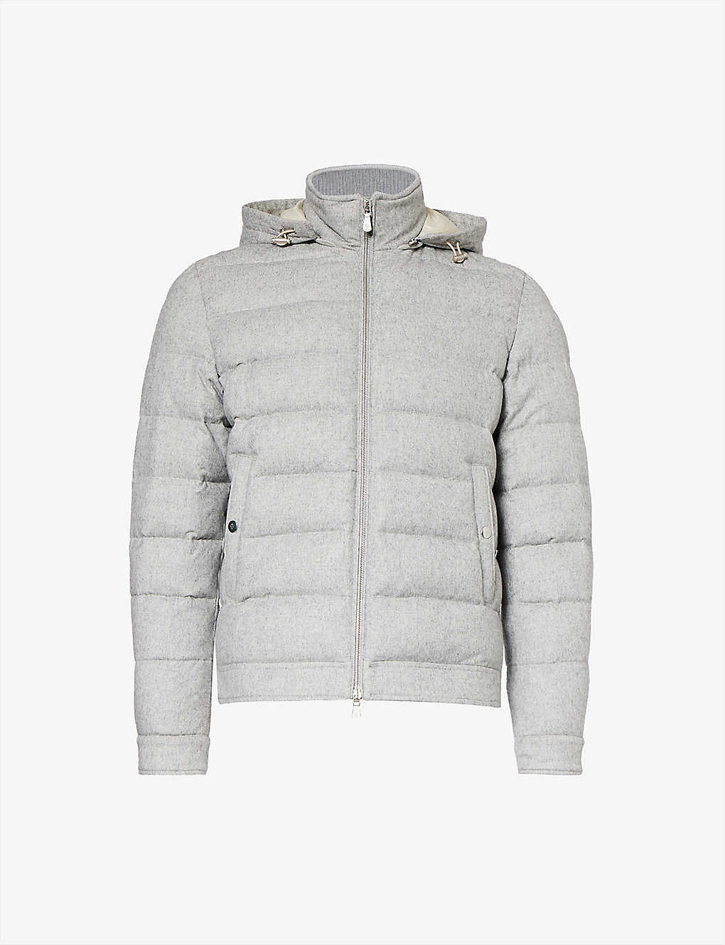 Shop Eleventy Funnel-neck Regular-fit Wool And Cashmere-blend Hooded Down-jacket In Grey