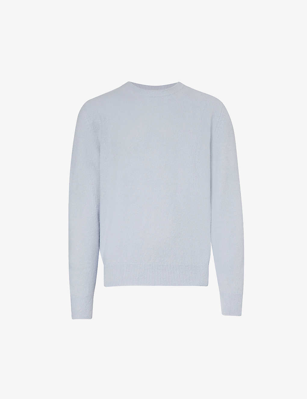 Shop Eleventy Men's Light Blue Crewneck Brushed-texture Wool And Cashmere-blend Jumper