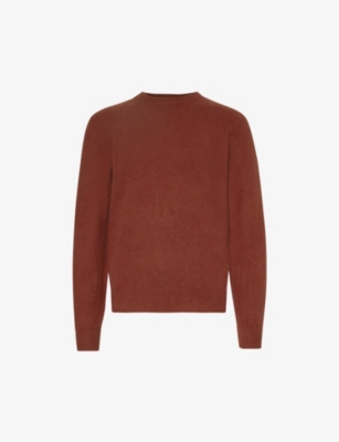 Eleventy Mens Red Crewneck Brushed-texture Wool And Cashmere-blend Jumper