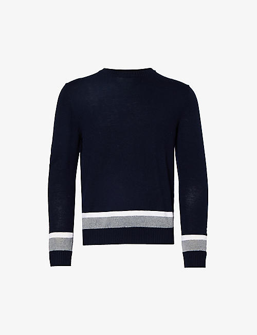 ELEVENTY: Contrast-stripe crewneck wool jumper