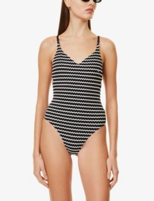 Seafolly Womens Black Mesh Effect V-neck Swimsuit In Black