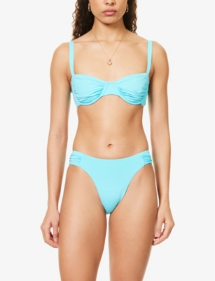 Shop Seafolly Women's Atoll Blue Collective Ruched Stretch-recycled Nylon Balconette Bikini Top