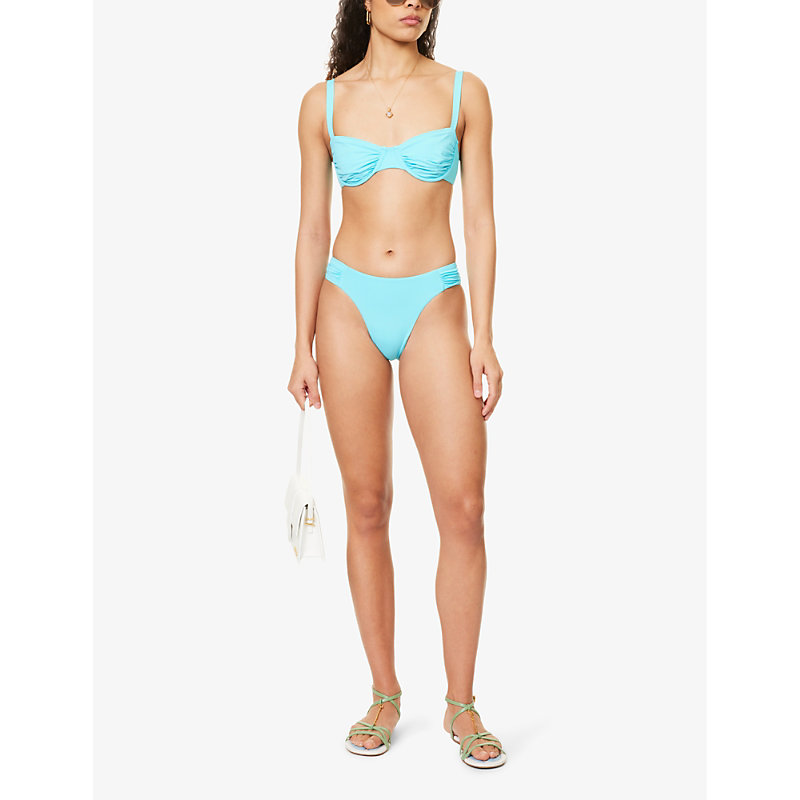 Shop Seafolly Women's Atoll Blue Collective Ruched Mid-rise Stretch-recycled Nylon Bikini Bottoms