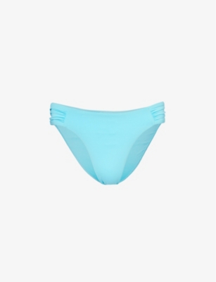 SEAFOLLY SEAFOLLY WOMEN'S ATOLL BLUE COLLECTIVE RUCHED MID-RISE STRETCH-RECYCLED NYLON BIKINI BOTTOMS