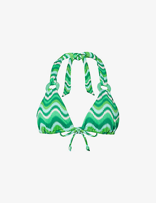 SEAFOLLY: Wave graphic-pattern bikini top