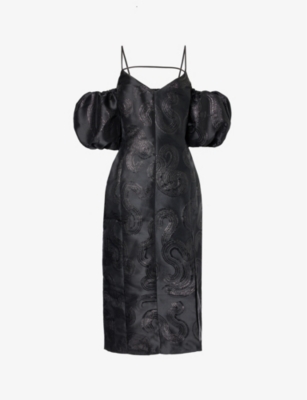 Shop Stine Goya Womens Swirl Ditta Metallic-swirl Recycled Polyester-blend Midi Dress