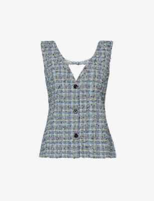 Stine Goya Womens Check Orly Checked Recycled Polyester-blend Top In Blue