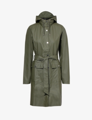 Rains Womens Green High-neck Slim-fit Shell Jacket