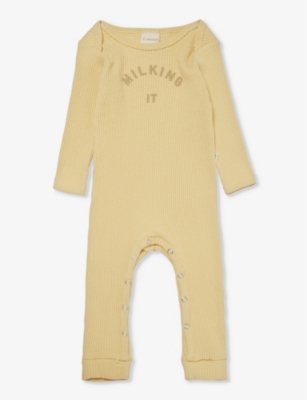 CLAUDE & CO: Milking It ribbed organic-cotton babygrow  0-24 months