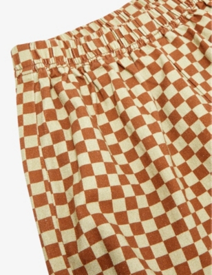 Shop Claude & Co. Checkerboard-pattern Elastic-waistband Organic-cotton Trousers 6 Months-5 Years In Brick