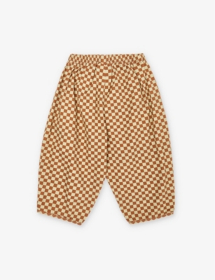 Shop Claude & Co. Checkerboard-pattern Elastic-waistband Organic-cotton Trousers 6 Months-5 Years In Brick