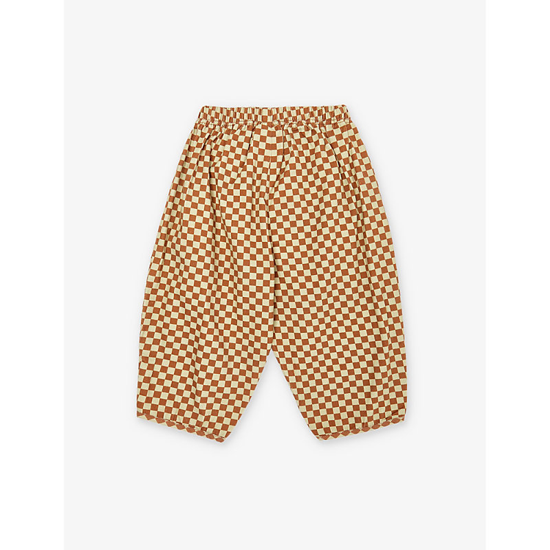 Shop Claude & Co. Claude & Co Boys Brick Kids Checkerboard-pattern Elastic-waistband Organic-cotton Trousers 6 Months-