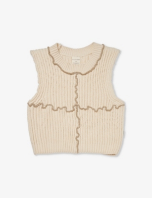 Shop Claude & Co. Claude & Co Chalk Contrast-stitch Regular-fit Organic-cotton Knitted Vest 3 Months-5 Years