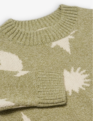 Shop Claude & Co. Claude & Co Green Moon Crewneck Organic-cotton Knitted Jumper 6 Months - 5 Years