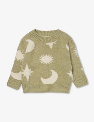 Shop Claude & Co. Claude & Co Green Moon Crewneck Organic-cotton Knitted Jumper 6 Months - 5 Years