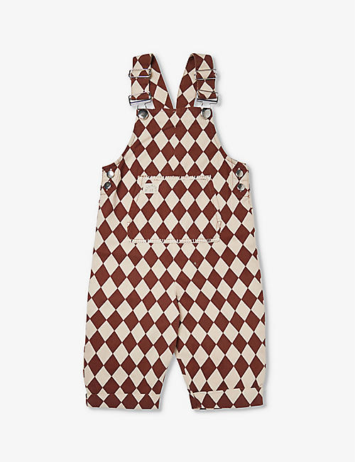CLAUDE & CO: Diamond-check square-neck organic-cotton dungarees 6 months-5 years
