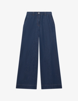 Reiss Womens Dark Blue Olivia Wide-leg High-rise Denim Jeans