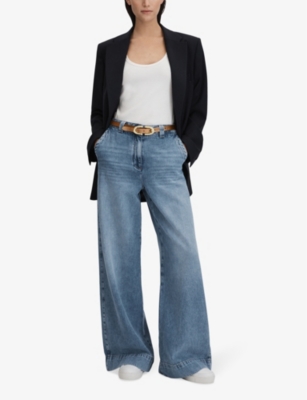 Shop Reiss Women's Light Blue Olivia Wide-leg High-rise Denim Jeans