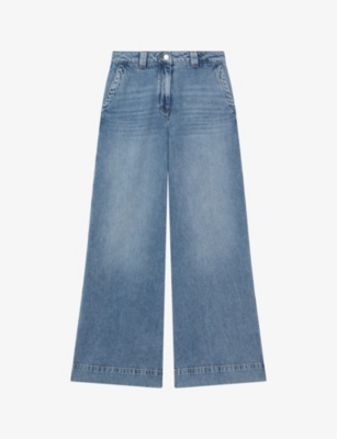 Shop Reiss Women's Light Blue Olivia Wide-leg High-rise Denim Jeans