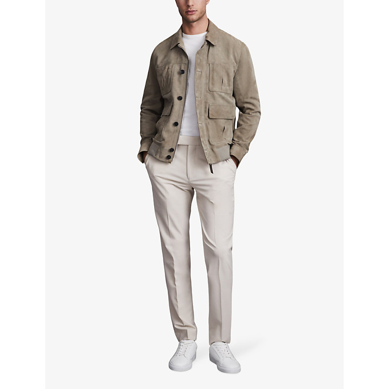 Shop Reiss Men's Stone Found Pressed-crease Straight-leg Stretch-woven Trousers