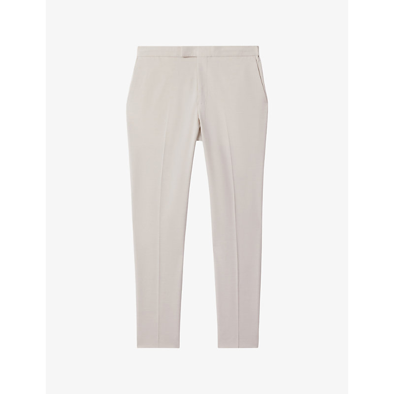Shop Reiss Men's Stone Found Pressed-crease Straight-leg Stretch-woven Trousers