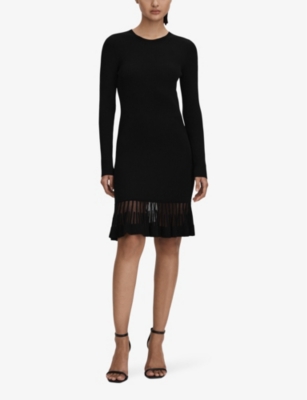 Shop Reiss Women's Black Sheer Pleated-panel Stretch-knit Mini Dress
