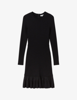 REISS: Sheer pleated-panel stretch-knit mini dress