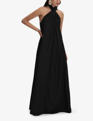Shop Reiss Women's Black Phoebe Halter-neck Woven Maxi Dress