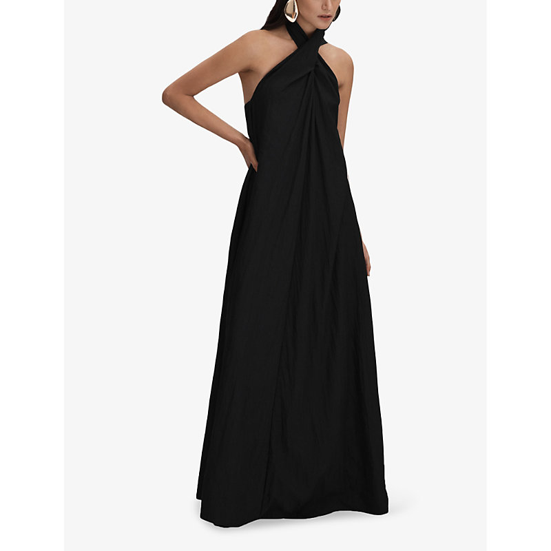 Shop Reiss Women's Black Phoebe Halter-neck Woven Maxi Dress