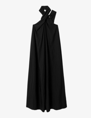 Reiss Womens Black Phoebe Halter-neck Woven Maxi Dress