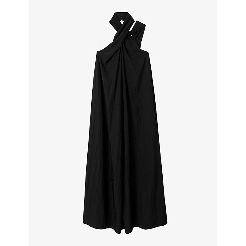 Reiss Womens Black Phoebe Halter-neck Woven Maxi Dress