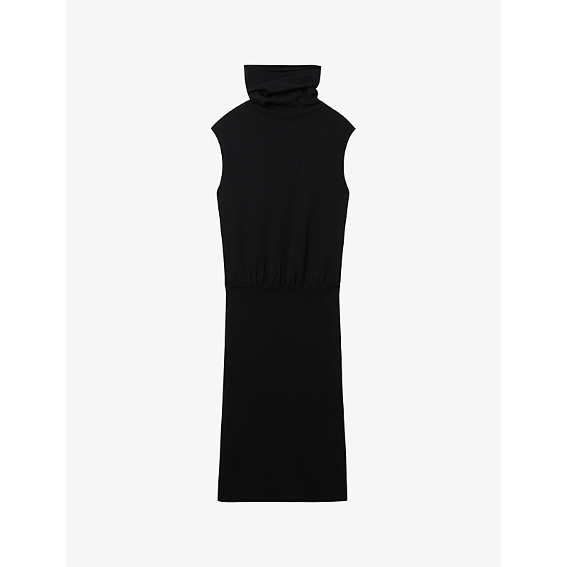 Shop Reiss Women's Black Cici Roll-neck Stretch-woven Midi Dress