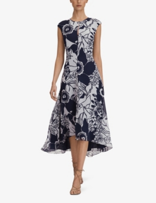 Shop Reiss Womens Blue Becci Floral-print Woven Midi Dress