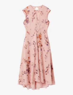 Shop Reiss Womens  Becci Floral-print Woven Midi Dress In Blush